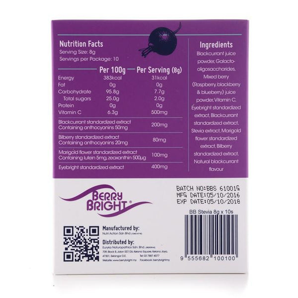 BerryBright<sup>®</sup> Eye Nourishing Drink with Stevia 10s <small>8g x 10s</small> - Euryka Naturopathics